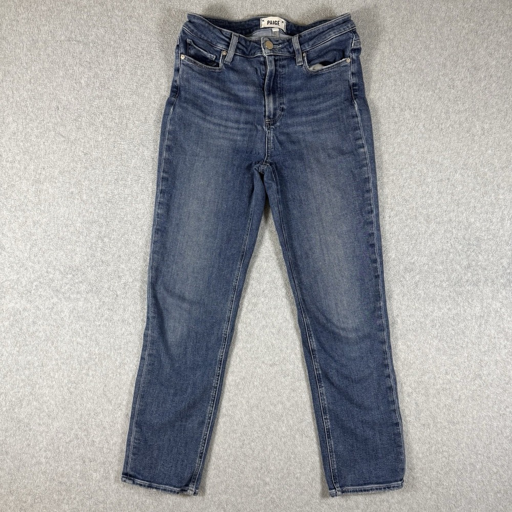 PAIGE Hoxtonโ Straight Ankle Jeans Women's Blue Mid Rise Stretch Size 27